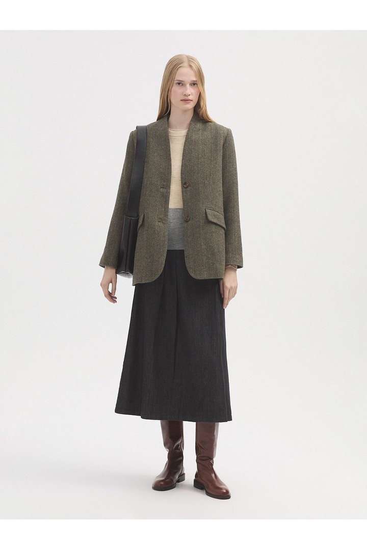 Wool tweed blazer khaki dark green