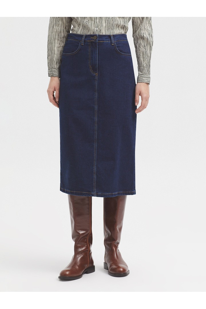 Five pocket denim skirt dark denim