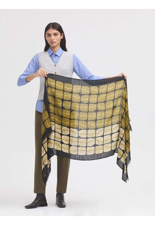 Square Leaves foulard black