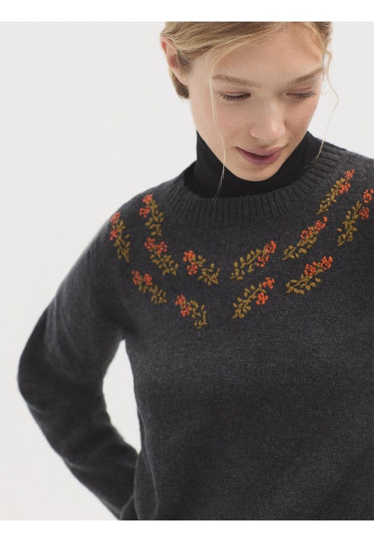 Floral neckline jumper medium grey