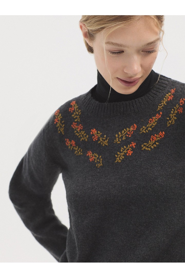 Floral neckline jumper medium grey