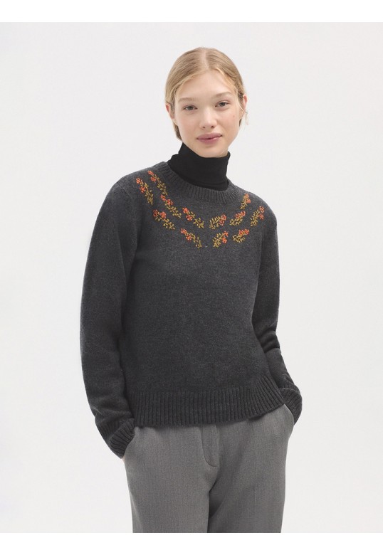 Floral neckline jumper medium grey