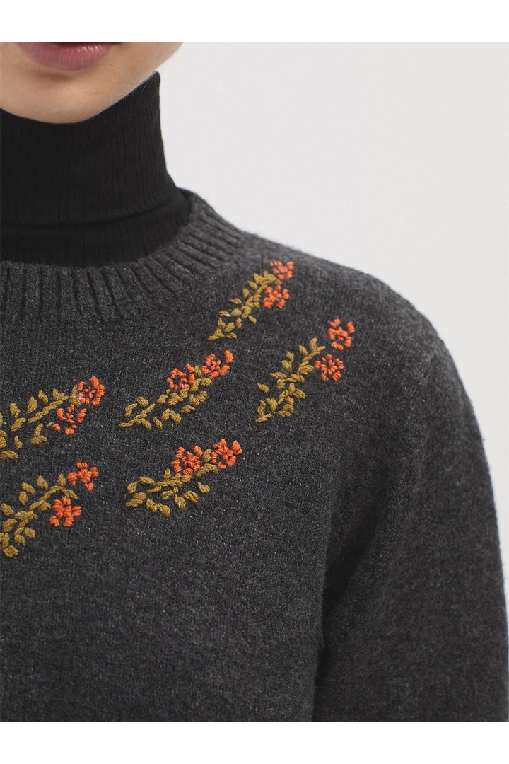 Floral neckline jumper medium grey