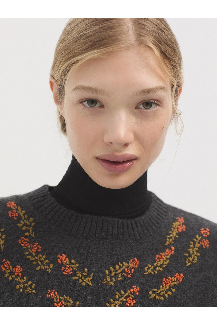 Floral neckline jumper medium grey