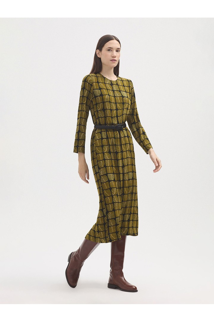 Square Leaves long dress khaki green
