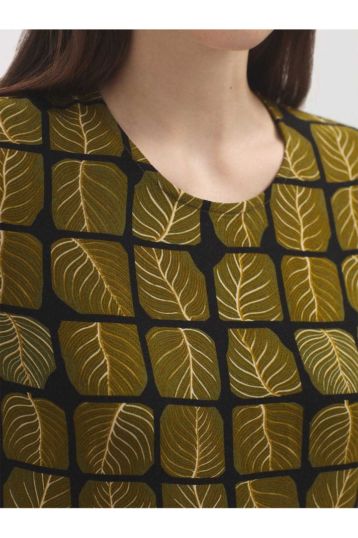 Square Leaves long dress khaki green
