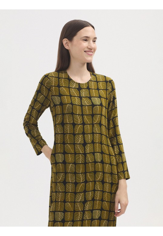 Square Leaves long dress khaki green
