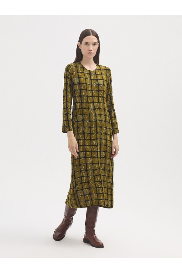 Square Leaves long dress khaki green