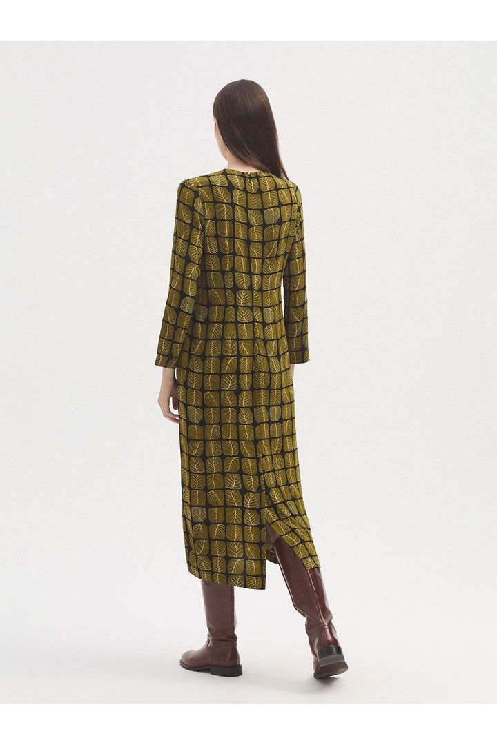 Square Leaves long dress khaki green