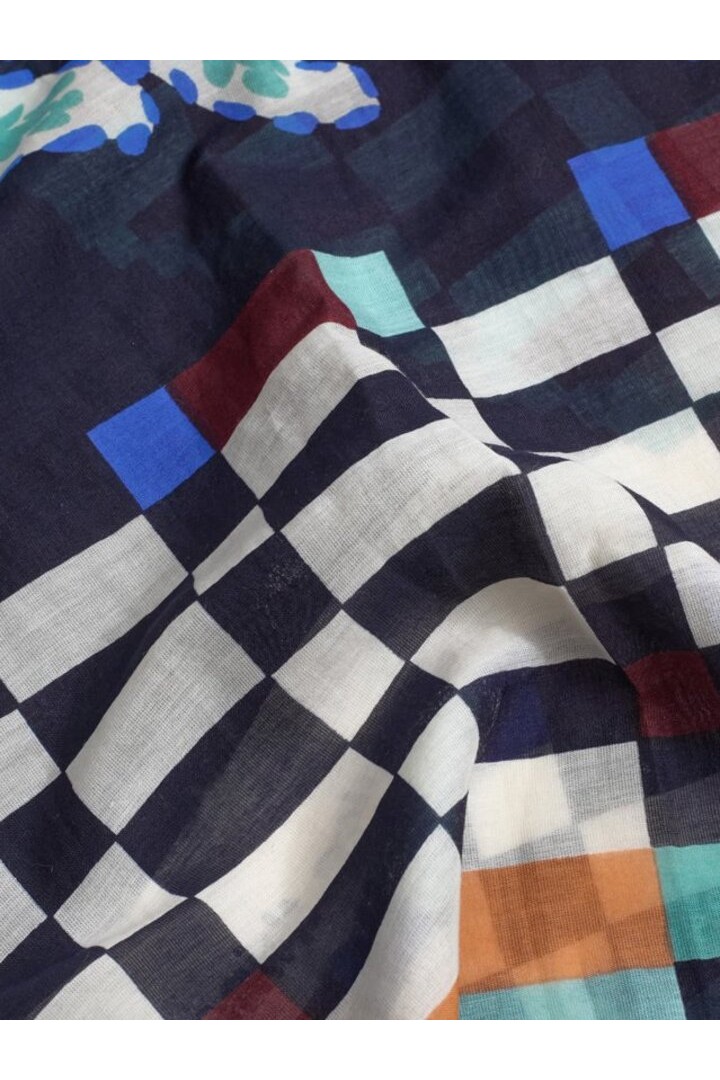 Leaves & Checked foulard navy