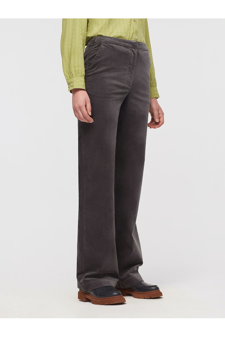 Fine corduroy full-length bootcut trousers medium gray