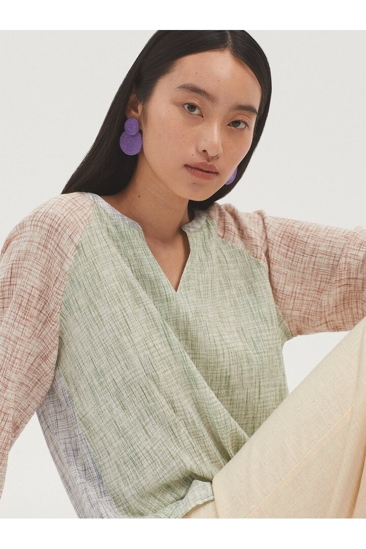 Chambray Patch top shiny green