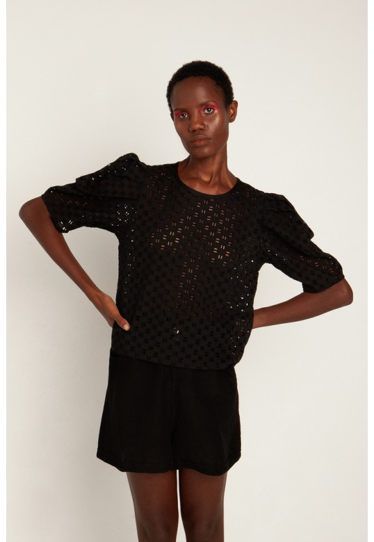 Broderie blouse with short sleeves black