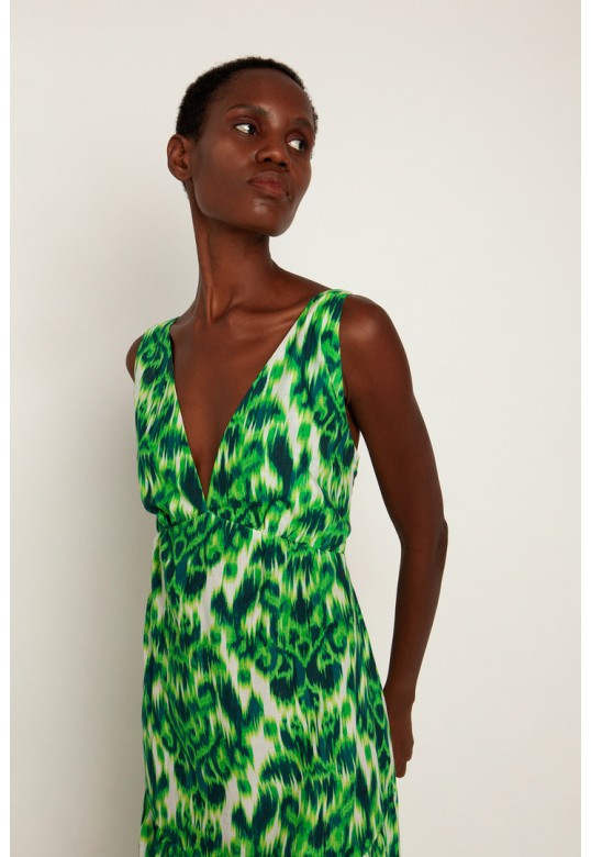 Ikat maxi dress with open back green