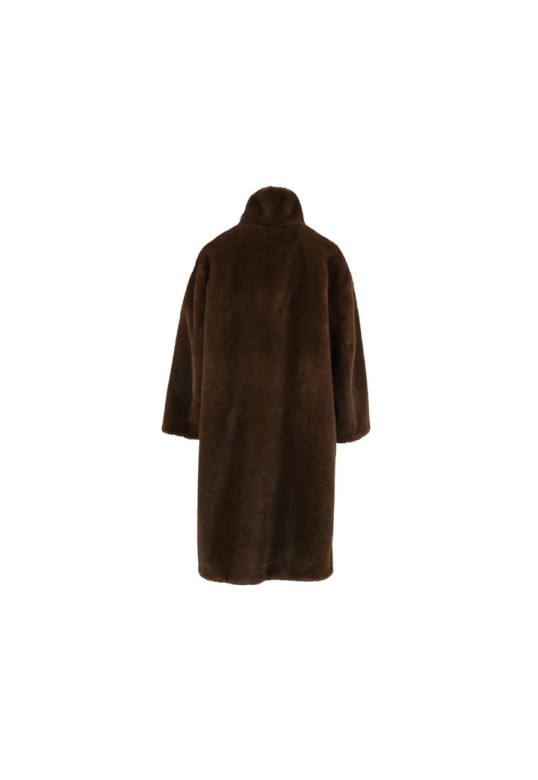 JULIE LONG FAUX FUR COAT CHOCOLATE