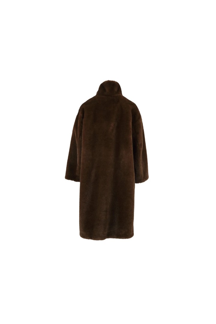 JULIE LONG FAUX FUR COAT CHOCOLATE