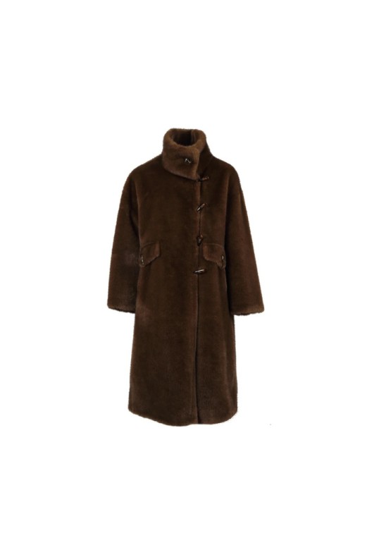 JULIE LONG FAUX FUR COAT CHOCOLATE