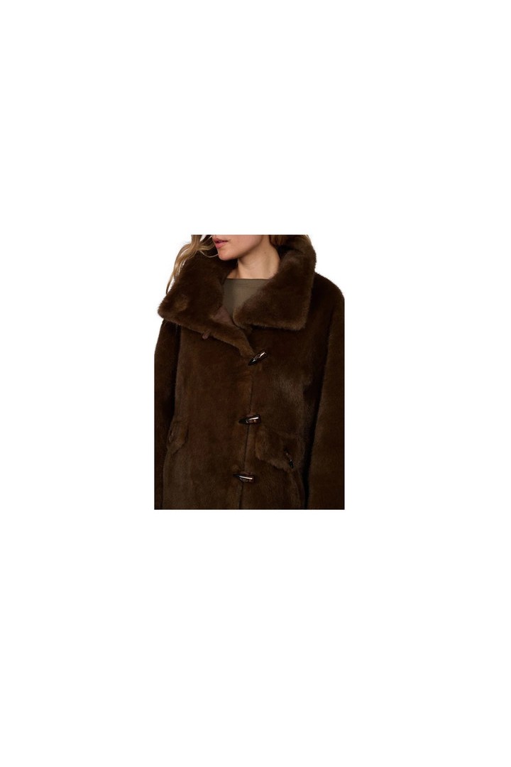 JULIE LONG FAUX FUR COAT CHOCOLATE
