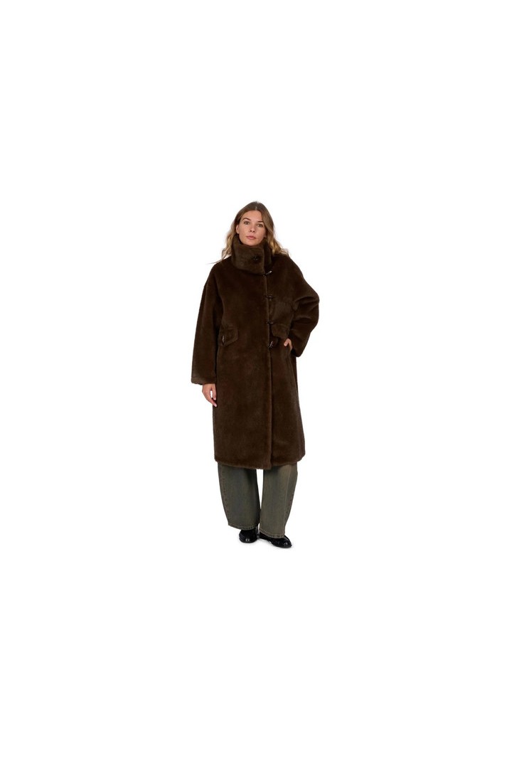 JULIE LONG FAUX FUR COAT CHOCOLATE