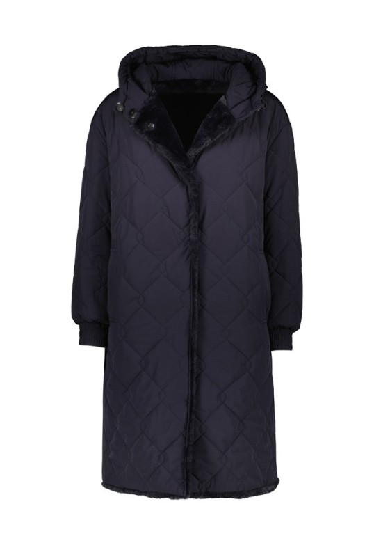 ANDOLA NAVY BLUE - FAKE FUR AND NYLON REVERSIBLE COAT