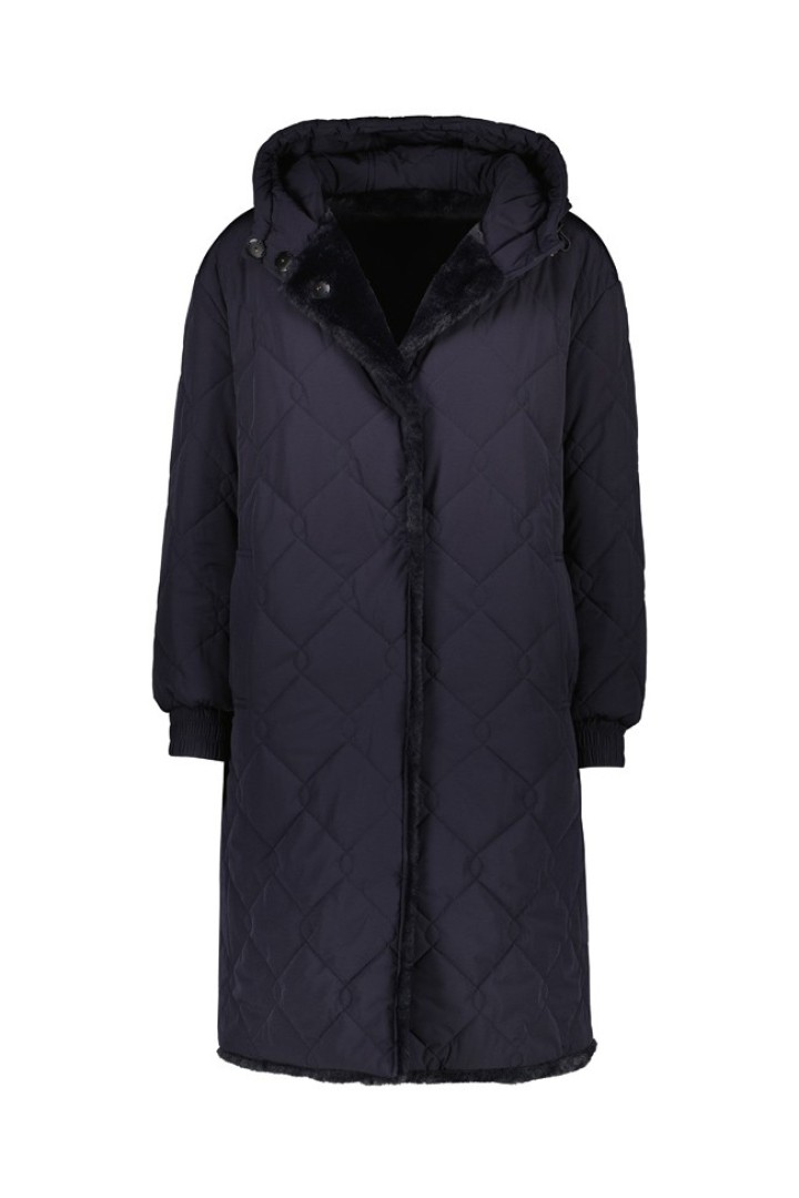 ANDOLA NAVY BLUE - FAKE FUR AND NYLON REVERSIBLE COAT