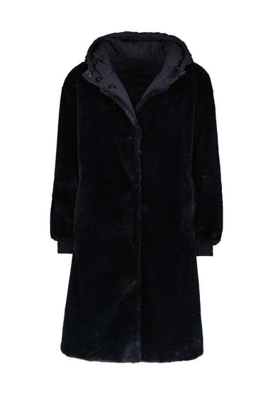 ANDOLA NAVY BLUE - FAKE FUR AND NYLON REVERSIBLE COAT