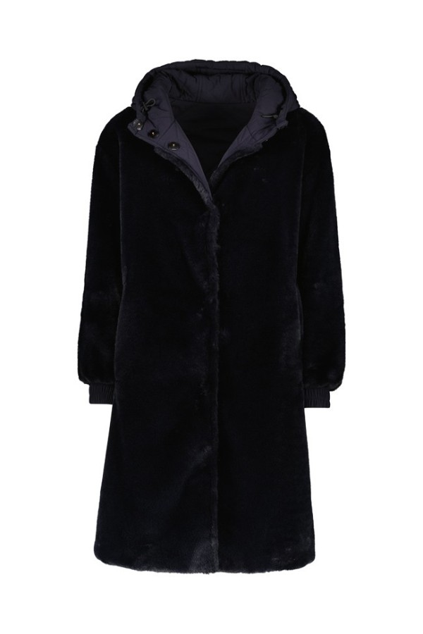 ANDOLA NAVY BLUE - FAKE FUR AND NYLON REVERSIBLE COAT