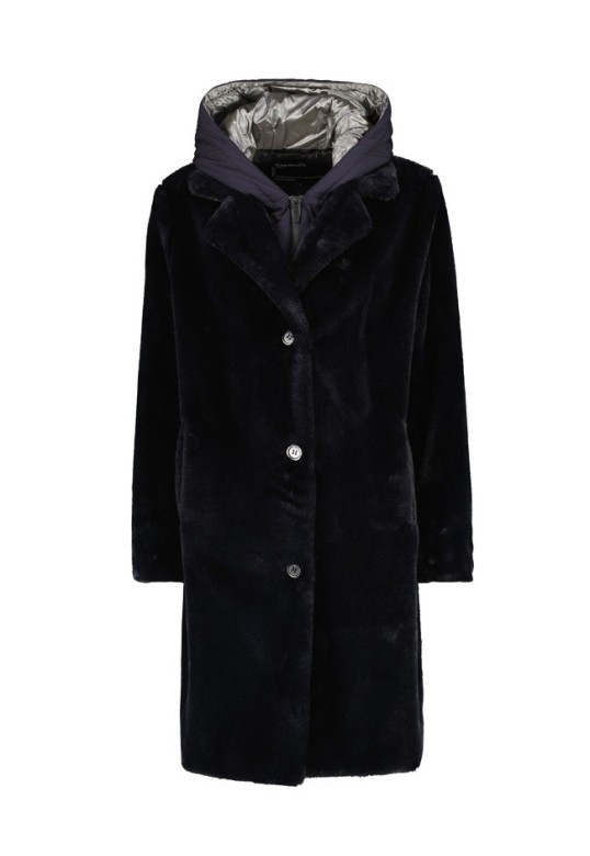 GENOVA NAVY BLUE - FAKE FUR AND NYLON REVERSIBLE COAT