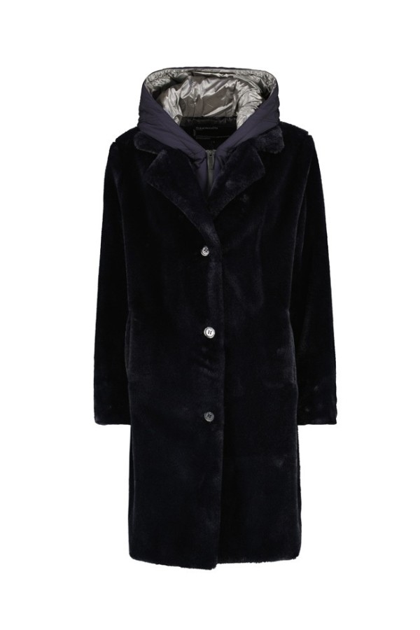 GENOVA NAVY BLUE - FAKE FUR AND NYLON REVERSIBLE COAT