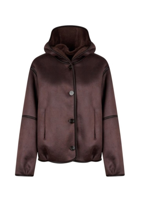  NATASHA- FAUX SHEARLING REVERSIBLE JACKET DARK BROWN