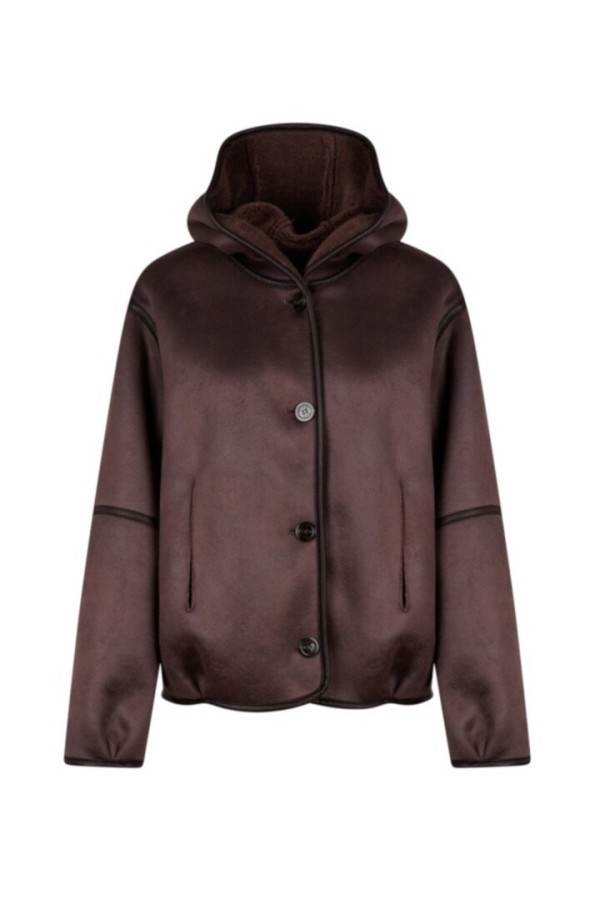  NATASHA- FAUX SHEARLING REVERSIBLE JACKET DARK BROWN