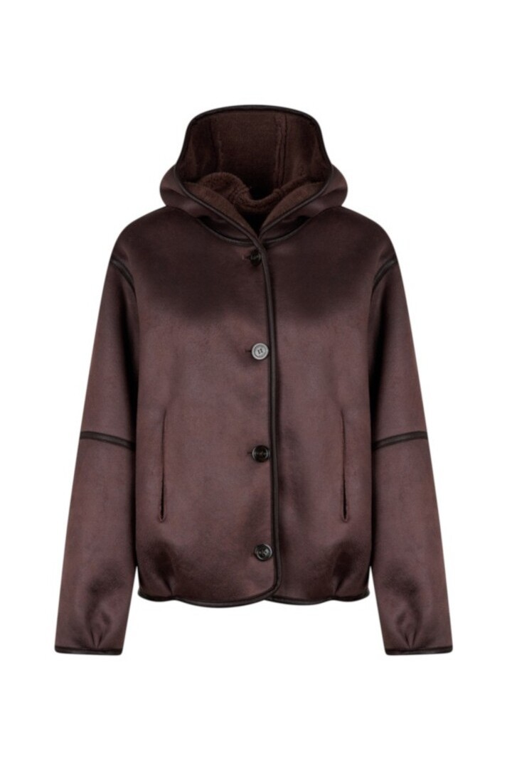  NATASHA- FAUX SHEARLING REVERSIBLE JACKET DARK BROWN