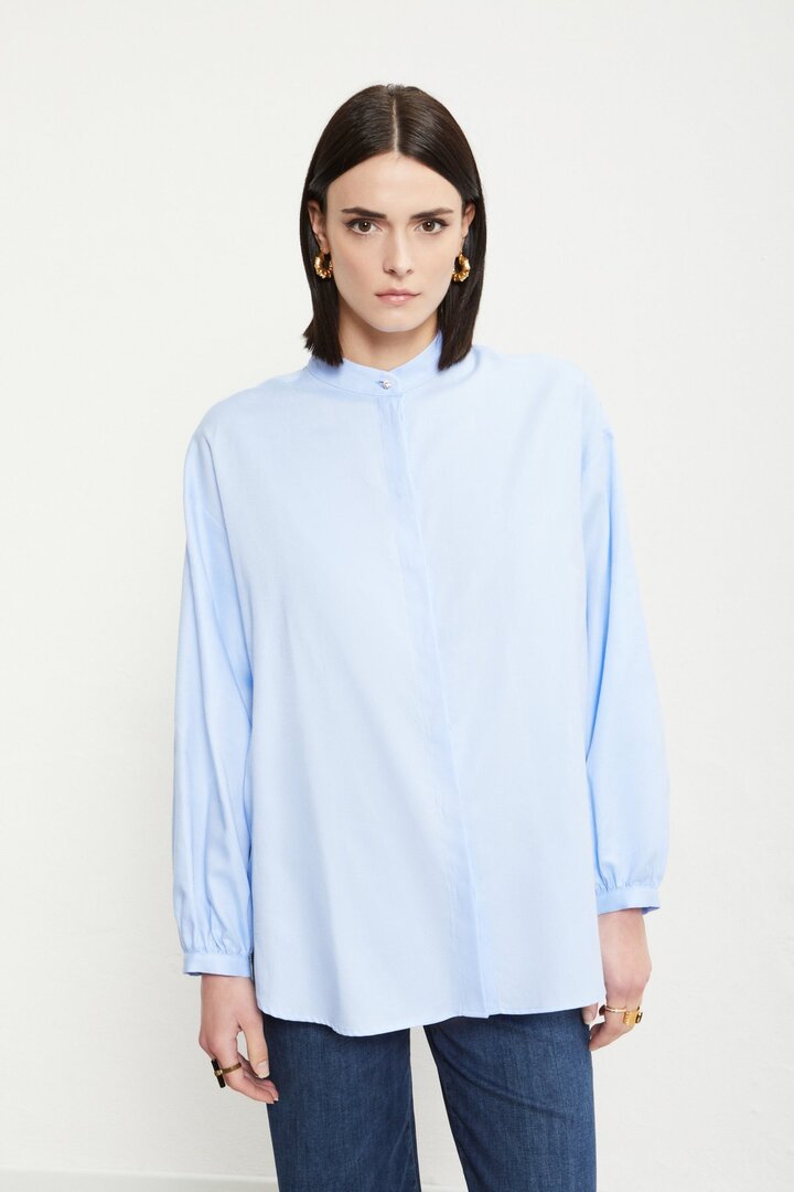 Cotton shirt with mandarin collar