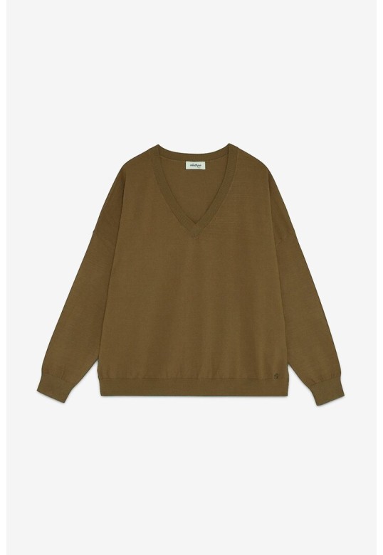 Sweater with V neck kaki