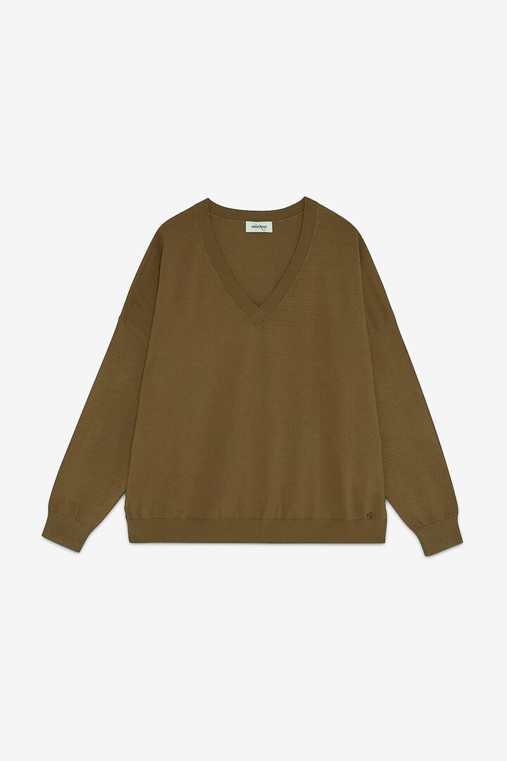 Sweater with V neck kaki