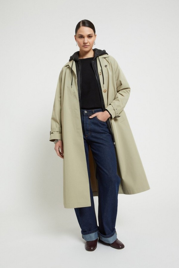 Long trench coat with hood Salvia