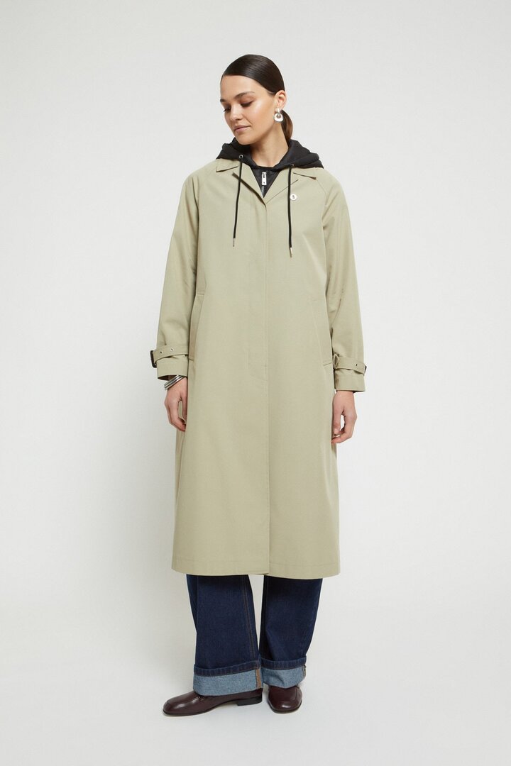 Long trench coat with hood Salvia