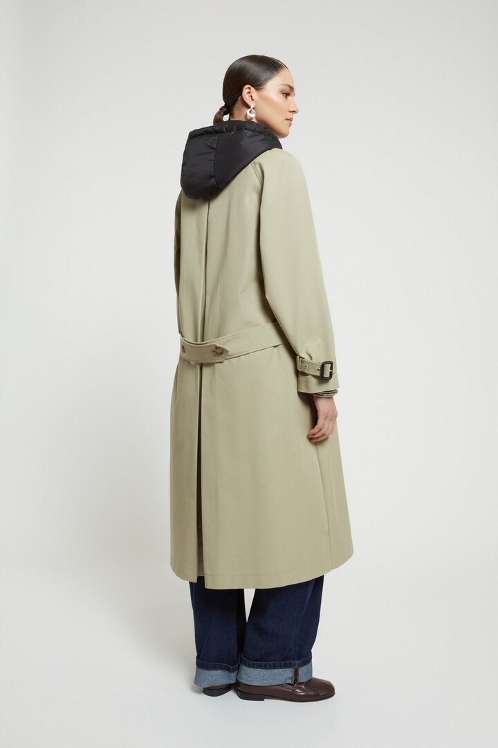 Long trench coat with hood Salvia