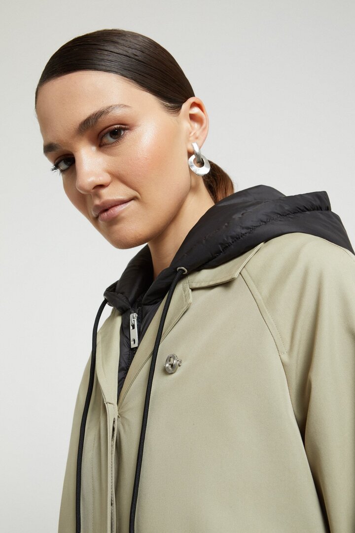 Long trench coat with hood Salvia