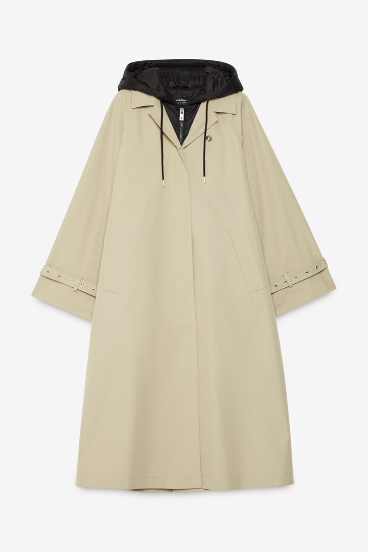 Long trench coat with hood Salvia