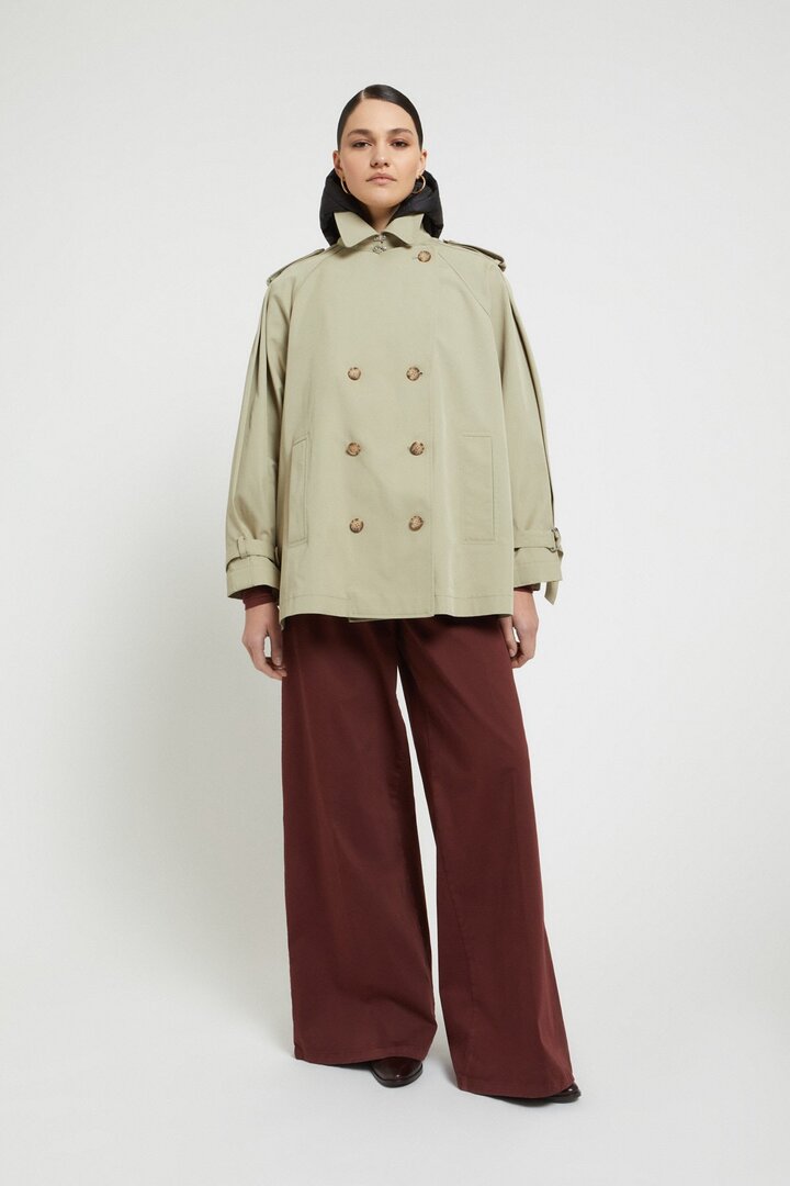 Double-breasted short trench coat Salvia