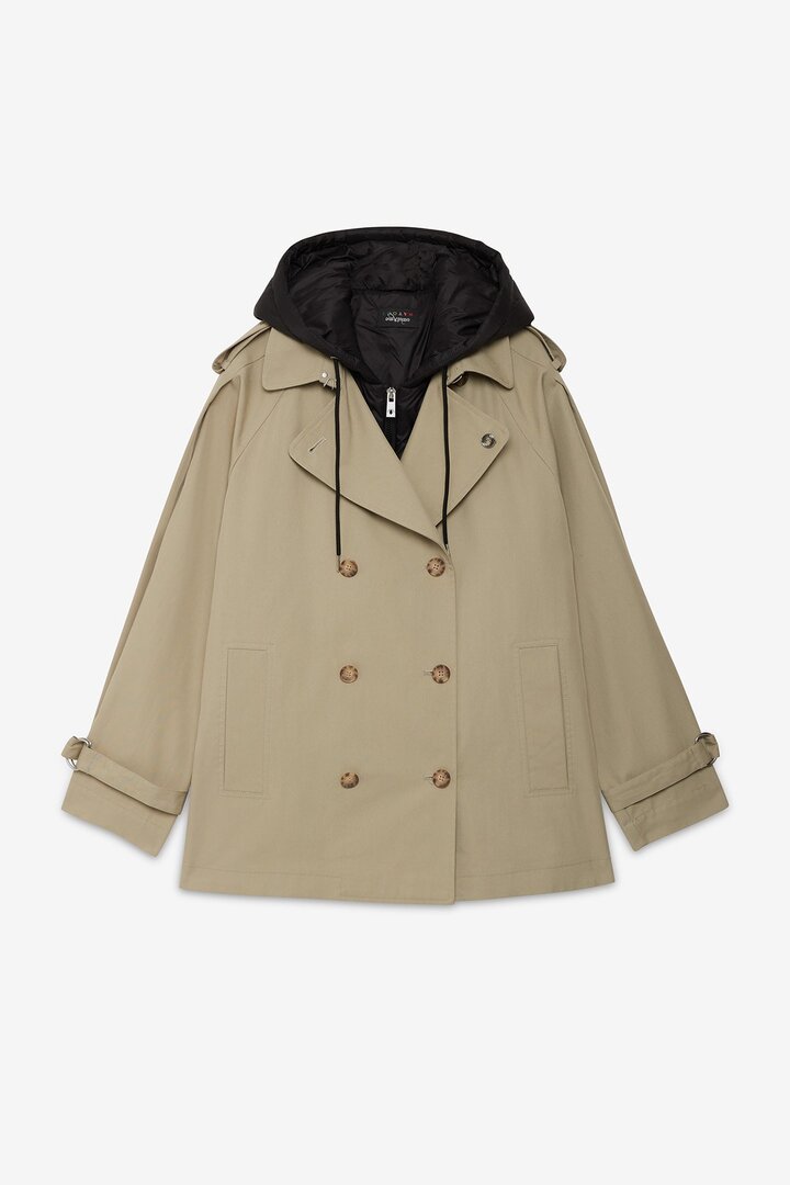 Double-breasted short trench coat Salvia