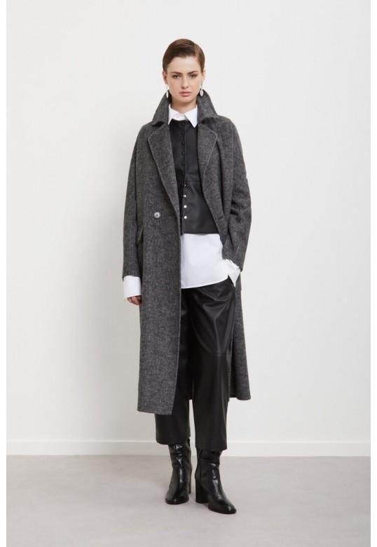 Double-breasted long coat Black