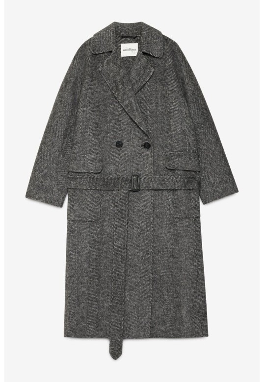 Double-breasted long coat Black