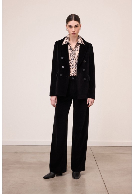 Double-breasted velvet blazer Black