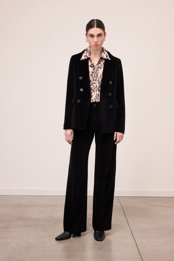 Double-breasted velvet blazer Black