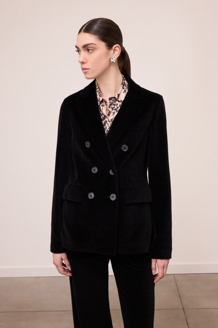 Double-breasted velvet blazer Black