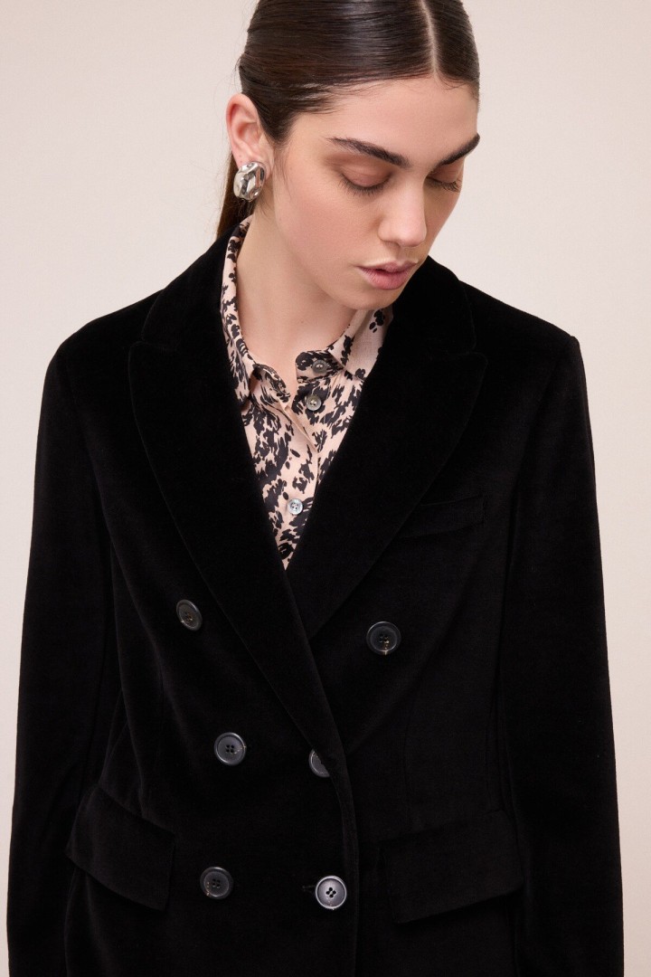Double-breasted velvet blazer Black