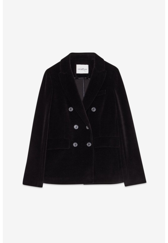 Double-breasted velvet blazer Black