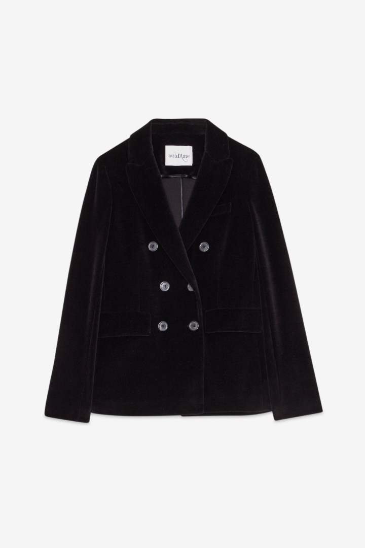 Double-breasted velvet blazer Black